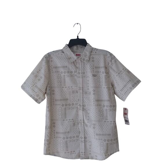 NWT Levis Boy's Button Down Shirt Beige Print XL - Picture 3 of 8